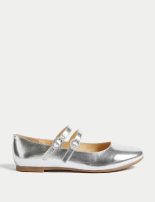 

Girls M&S Collection Kids' Metallic Buckle Ballet Pumps (1 Large - 6 Large) - Silver, Silver