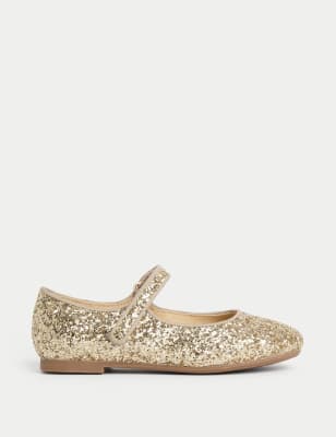 

Girls M&S Collection Kids' Glitter Ballet Pumps (4 Small - 2 Large) - Gold, Gold