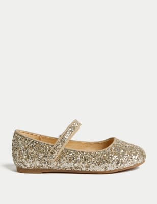 

Girls M&S Collection Kids' Glitter Mary Jane Shoes (4 Small - 2 Large) - Gold, Gold