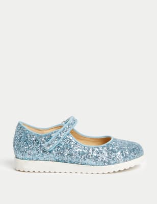 

Girls M&S Collection Kids' Glitter Mary Jane Shoes (4 Small - 2 Large) - Blue Mix, Blue Mix