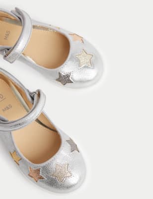 

Girls M&S Collection Kids' Riptape Star Mary Jane Shoes (4 Small - 2 Large) - Silver, Silver