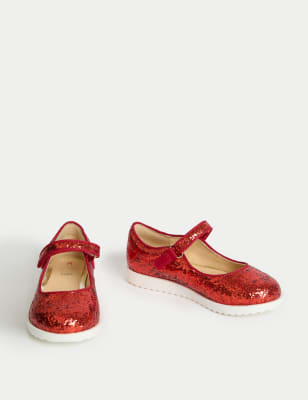 Kids Glitter Riptape Mary Jane Shoes 4 Small 2 Large RED Shoes M S AT