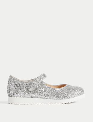 

Girls M&S Collection Kids' Glitter Riptape Mary Jane Shoes (4 Small - 2 Large) - Silver, Silver