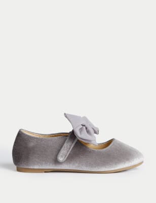 

Girls M&S Collection Kids' Velvet Riptape Bow Mary Jane Shoes (4 Small - 2 Large) - Silver, Silver