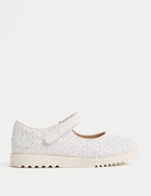 

Girls M&S Collection Kids' Glitter Mary Jane Shoes (4 Small - 2 Large), White