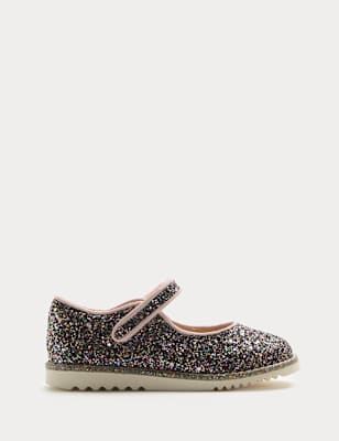 Girls M&S Kids' Glitter Mary Jane Shoes (4 Small - 2 Large), Multi