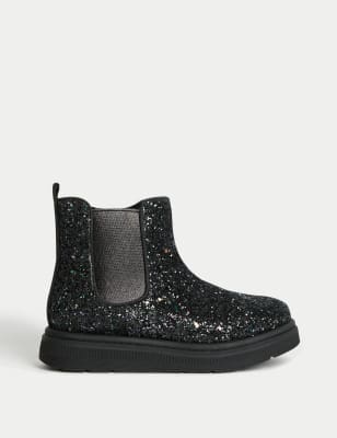 

Girls M&S Collection Kids' Glitter Chelsea Boots (4 Small - 2 Large) - Black, Black