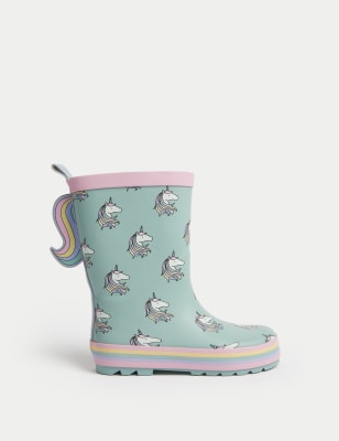 

M&S Collection Kindergummistiefel mit Einhornmotiv (20,5-34) - Green Mix, Green Mix