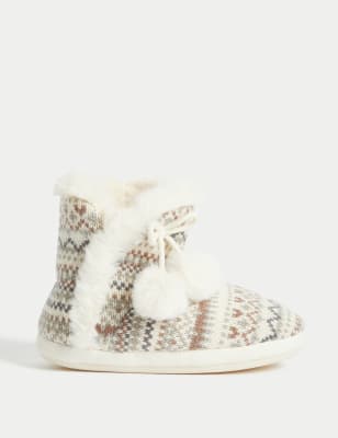 

Girls M&S Collection Kids' Pom Pom Slipper Boots (4 Small - 6 Large) - Cream Mix, Cream Mix