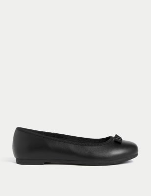 

M&S Collection Zapatos infantiles escolares de piel con lazo estilo bailarina (2½ grande -7 grande) - Black, Black