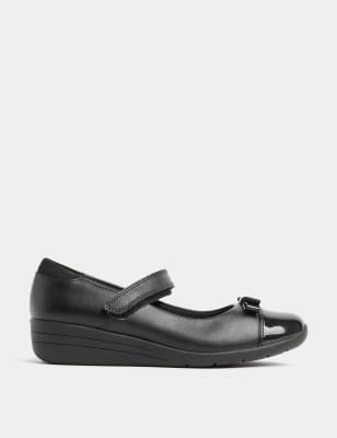 

Girls M&S Collection Kids' Leather Wedge Mary Jane School Shoes (2½ Large - 7 Large) - Black, Black