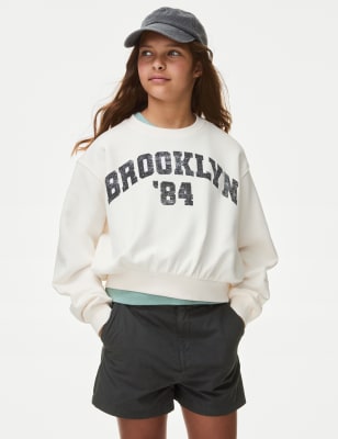 

Girls M&S Collection Cotton Rich Brooklyn Slogan Sweatshirt (6-16 Yrs) - Ecru Mix, Ecru Mix