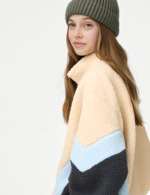 

M&S Collection Oberteil aus Borg-Fleece mit halbem Reißverschluss und Chevron-Muster (6-16 J.) - Ecru, Ecru