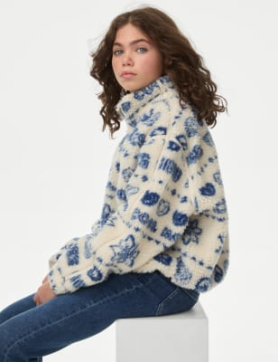 

M&S Collection Top polar de borreguito estampado con media cremallera (6-16 años) - Blue Mix, Blue Mix