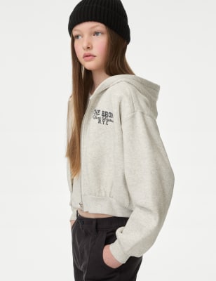 

Girls M&S Collection Cotton Rich Zip Hoodie (6-16 Yrs) - Grey Marl, Grey Marl