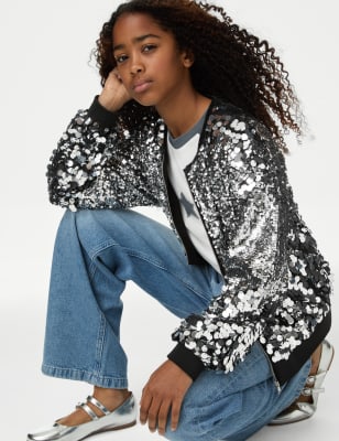 

Girls M&S Collection Sequin Bomber (6-16 Yrs) - Silver, Silver