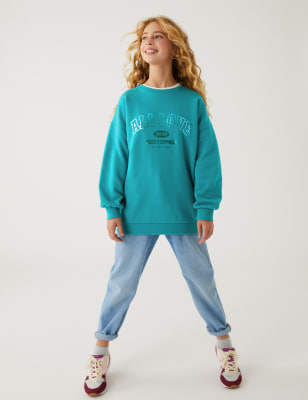 

Marks & Spencer Cotton Rich All Love Slogan Sweatshirt (GIRLS, GREEN, 7-8 Y)
