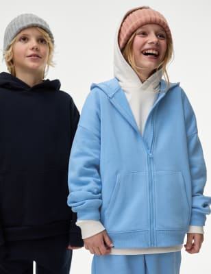 

Girls,Unisex,Boys M&S Collection Cotton Rich Zip Hoodie (6-16 Yrs) - Blue, Blue