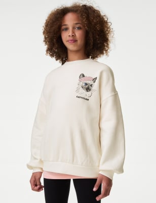 

Girls M&S Collection Cotton Rich Cat Graphic Sweatshirt (6-16 Yrs) - Ivory, Ivory