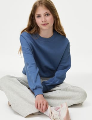 

Girls M&S Collection Cotton Rich Cropped Sweatshirt (6-16 Yrs) - Blue, Blue