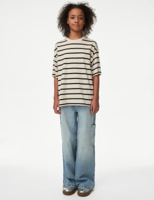 

Girls M&S Collection Pure Cotton Striped T-Shirt (6-16 Yrs), Ecru Mix