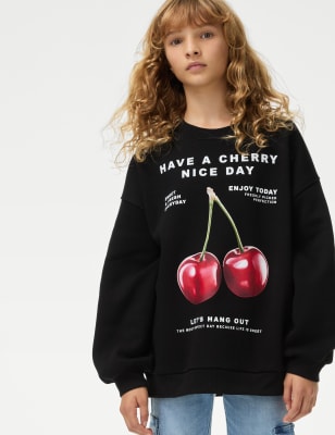 

Girls M&S Collection Cotton Rich Cherry Print Sweatshirt (6-16 Yrs) - Black, Black