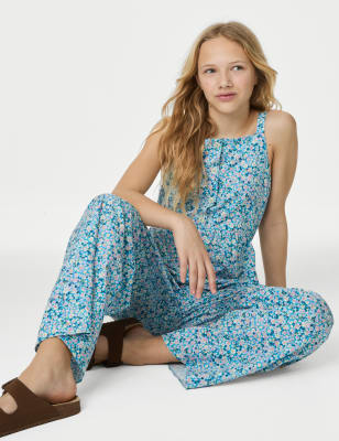 

Girls M&S Collection Cotton Rich Floral Jumpsuit (6-16 Yrs) - Blue Mix, Blue Mix