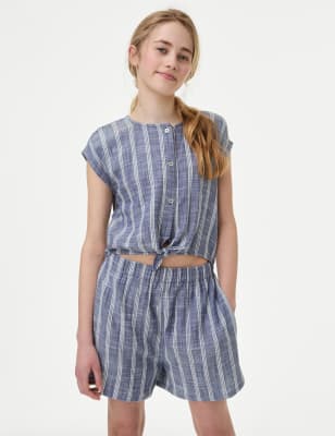 

Girls M&S Collection Cotton Rich Striped Playsuit (6-16 Yrs) - Blue Mix, Blue Mix