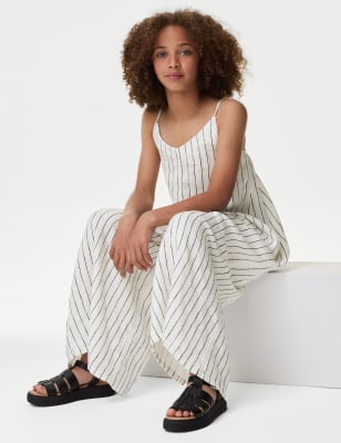 

M&S Collection Mono de pata ancha 100% algodón de rayas (6-16 años) - Ivory Mix, Ivory Mix