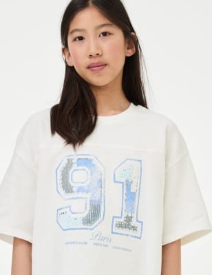 

Girls M&S Collection Pure Cotton Embroidered Sequin T-Shirt (6-16 Yrs) - Ivory, Ivory