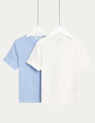 

Girls M&S Collection 2pk Cotton Rich Textured T-Shirts (6-16 Yrs) - Blue Mix, Blue Mix