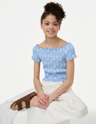

Girls M&S Collection Ditsy Floral Shirred Top (6-16 Yrs) - Blue Mix, Blue Mix