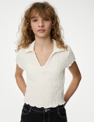 

Girls M&S Collection Textured Top (6-16 Yrs), Ecru