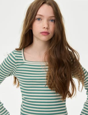 

Girls M&S Collection Cotton Rich Striped Ribbed Top (6-16 Yrs) - Green Mix, Green Mix