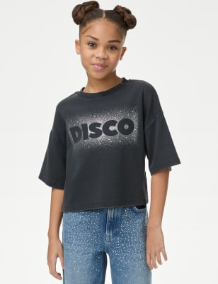 

Girls M&S Collection Cotton Rich Disco Slogan T-Shirt (6-16 Yrs) - Carbon, Carbon