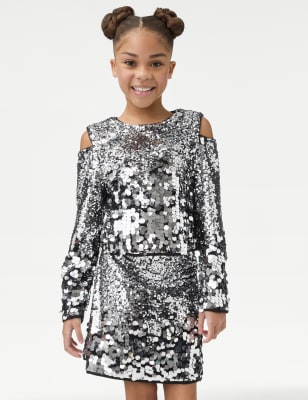 

Girls M&S Collection Sequin Cold Shoulder Top (6-16 Yrs) - Silver, Silver