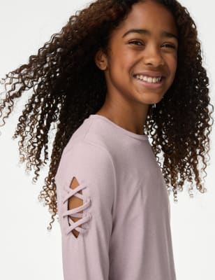 

Girls M&S Collection Glitter Cut Out Sleeve Top (6-16 Yrs) - Pink, Pink