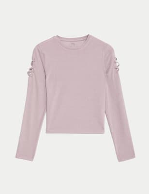 

Girls M&S Collection Glitter Cut Out Sleeve Top (6-16 Yrs) - Pink, Pink