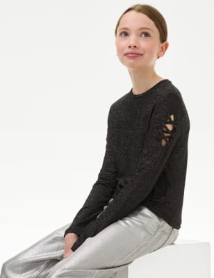 

Girls M&S Collection Glitter Cut Out Sleeve Top (6-16 Yrs) - Black, Black