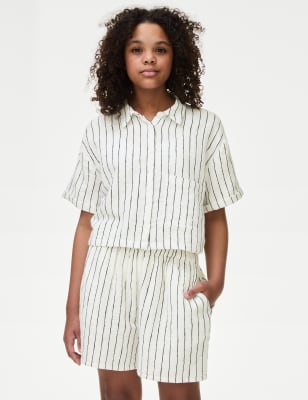 

M&S Collection Gestreiftes T-Shirt aus reiner Baumwolle (6-16 J.) - Ivory, Ivory