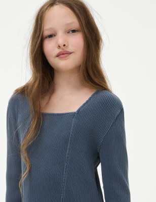 

Girls M&S Collection Cotton Rich Ribbed Top (6-16 Yrs) - Blue, Blue