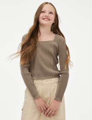 

Girls M&S Collection Cotton Rich Ribbed Top (6-16 Yrs) - Toffee, Toffee