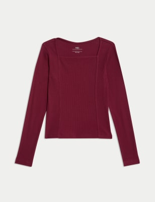 

Girls M&S Collection 2pk Cotton Rich Ribbed Tops (6-16 Yrs) - Burgundy, Burgundy