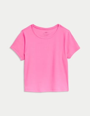 

Girls M&S Collection Cotton Rich Ribbed T-Shirt (2-16 Yrs), Hot Pink