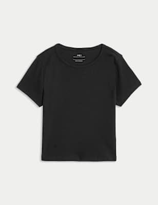 

Girls M&S Collection Cotton Rich Ribbed T-Shirt (2-16 Yrs), Black
