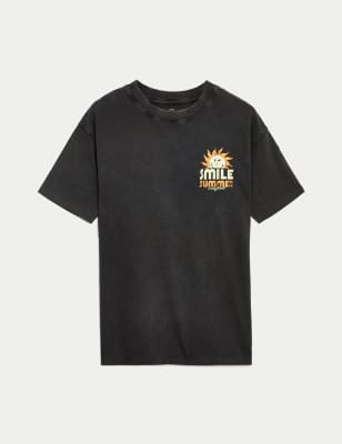 

M&S Collection T-Shirt aus reiner Baumwolle mit SmileyWorld®-Grafik (6-16 J.) - Charcoal, Charcoal