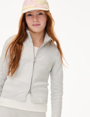 

Girls M&S Collection Cotton Rich Zip Top (6-16 Yrs) - Grey Marl, Grey Marl