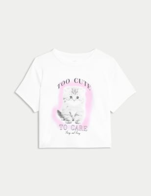 

Girls M&S Collection Cotton Rich Cat Slogan T-Shirt (2-16 Yrs) - White, White