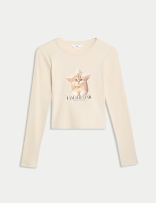 

Girls M&S Collection Cotton Rich Glitter Cat Top (6-16 Yrs) - Ecru, Ecru