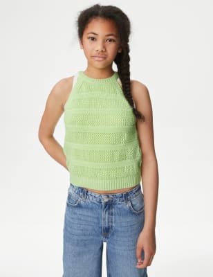 

M&S Collection Ärmelloses Strickoberteil aus Baumwollmischgewebe (6-16 J.) - Lime, Lime